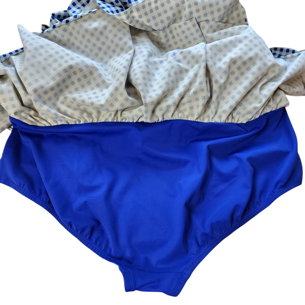Simply Slim swim dress womens off shoulder ruffle blue gingham sz 2x - Picture 8 of 13
